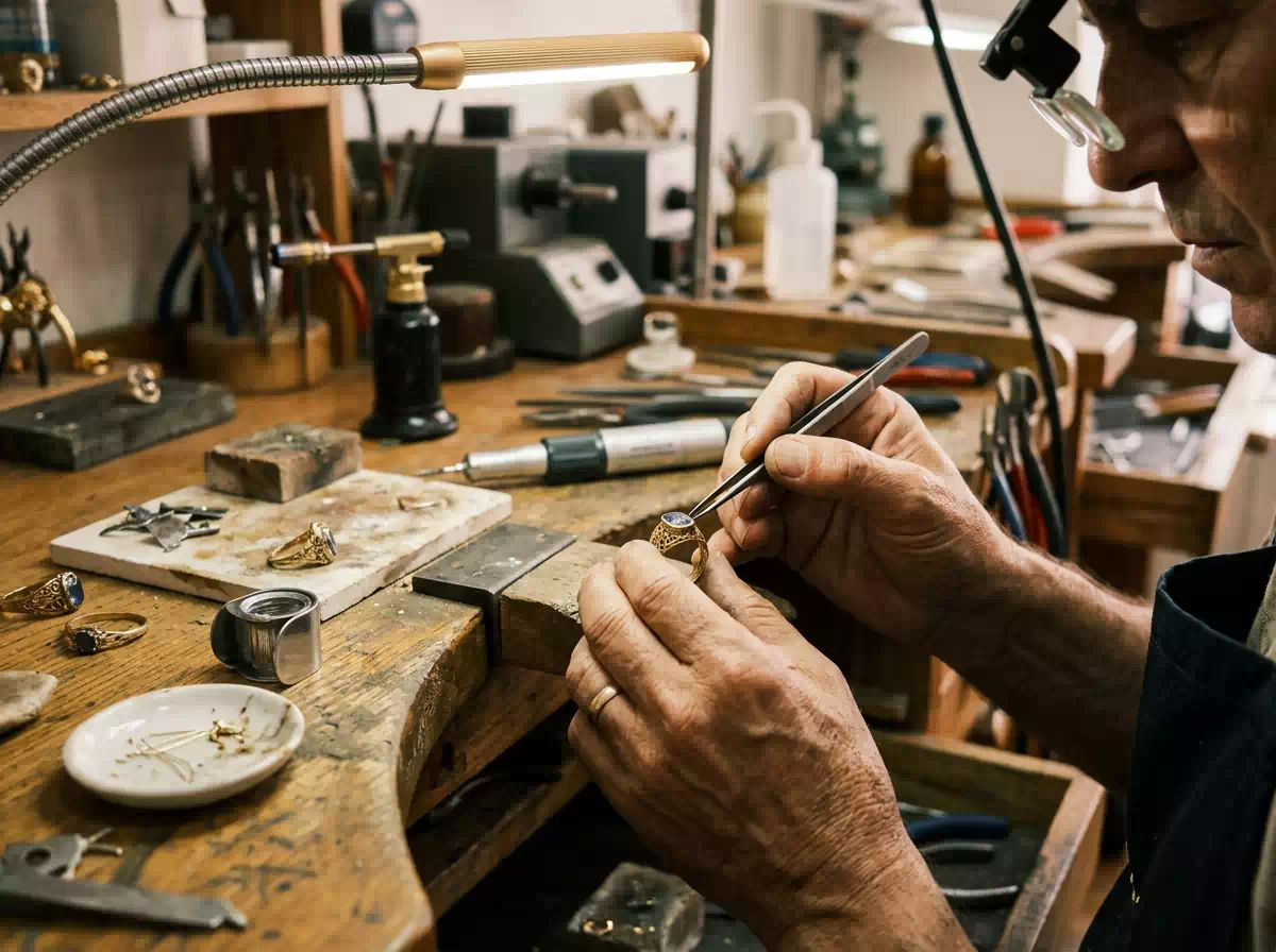Proceso de reparación de una joya en el taller